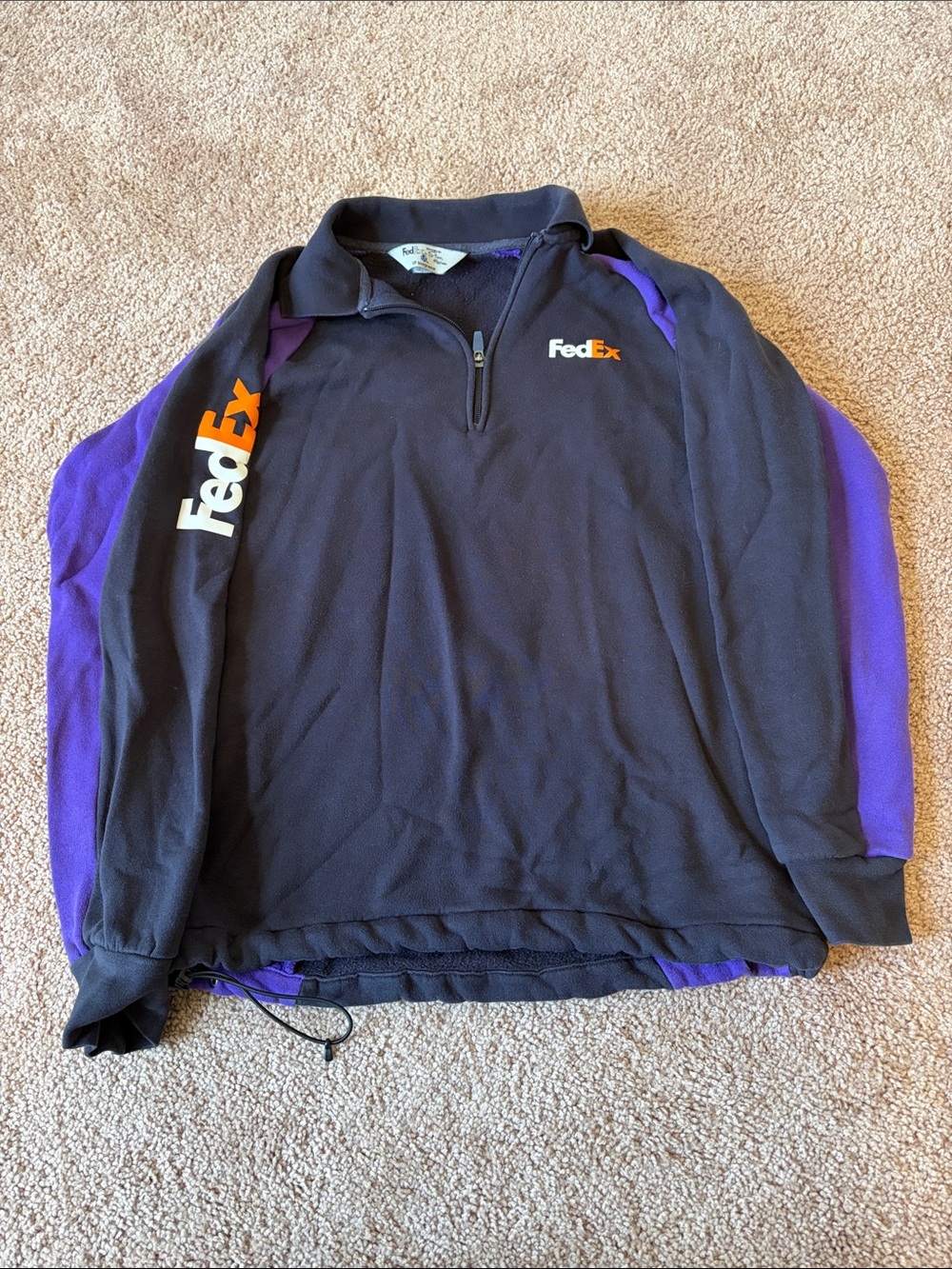 FedEx Branded Black and Purple 1/4 Zip Pullover Hoodie S-M